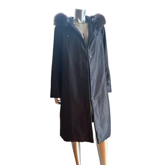 1 MADISON Luxe Long Winter Gray Coat With Fox Fur Trim Hood Button Front 1X - Picture 9 of 11